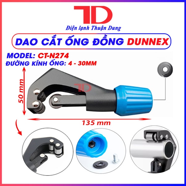 DAO CẮT ỐNG ĐỒNG DUNNEX, MODEL CT-N274 KHÔNG KÈM LƯỠI - MÀU ĐEN - CT-N274, (4 -30mm) (1/8""-1-3/16") - thùng 50 cái (Cái)