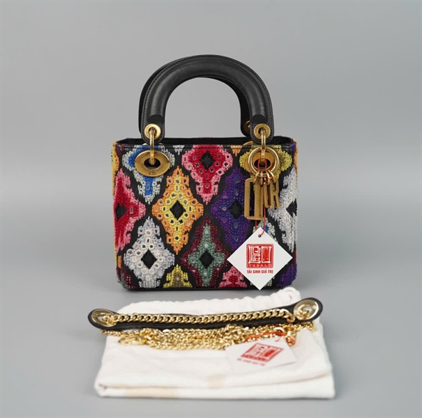 Túi Dior Lady đen đính cườm nhiều màu (04-MA-0149) szmini (HC) +