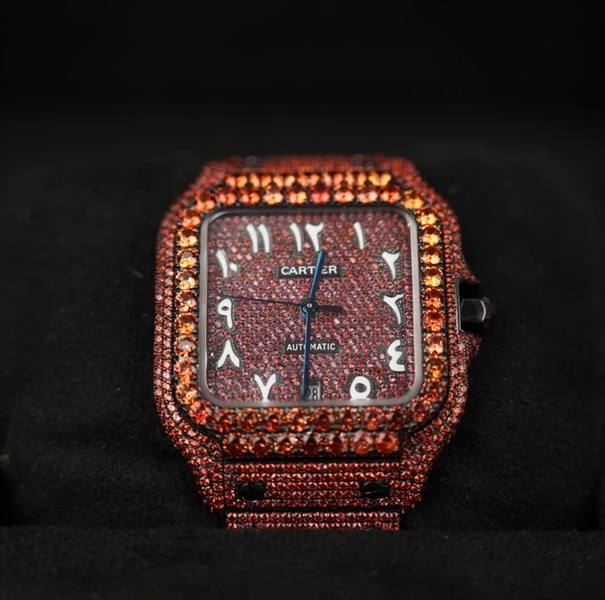 Đồng hồ Cartier cam full kim cương có giấy kiểm định (281121CX) (HC) +