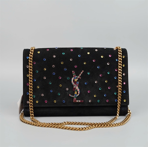 Túi YSL đen đính đá màu (IDN513074-0218) sz24 KG+