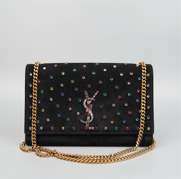 Túi YSL đen đính đá màu (IDN513074-0218) sz24 KG+