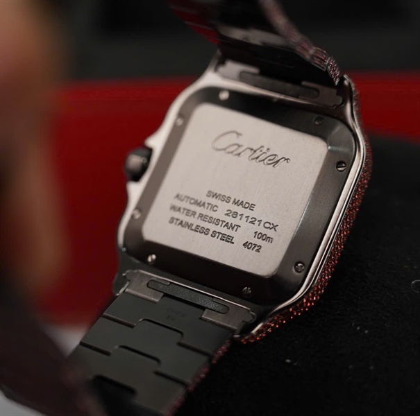 Đồng hồ Cartier cam full kim cương có giấy kiểm định (281121CX) (HC) +