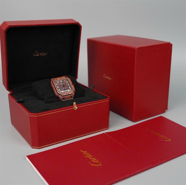 Đồng hồ Cartier cam full kim cương có giấy kiểm định (281121CX) (HC) +