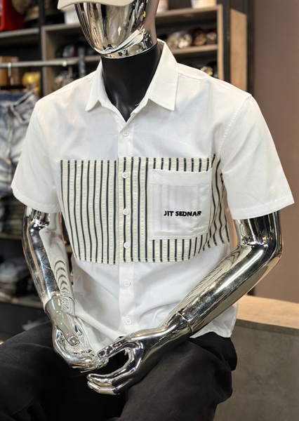 SM tay ngắn- 860 Trắng tháp túi sọc