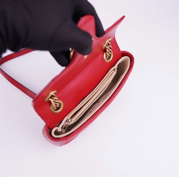 Túi GG Marmont đỏ kèm lót form (493075) sz 21 KG +
