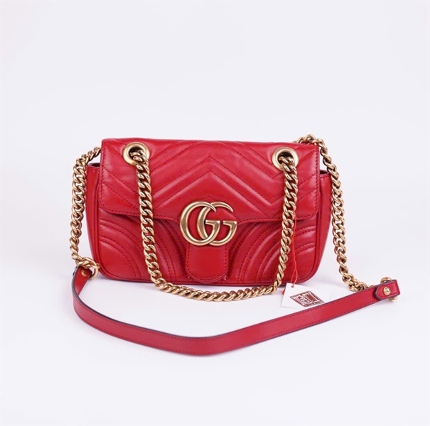 Túi GG Marmont đỏ kèm lót form (493075) sz 21 KG +