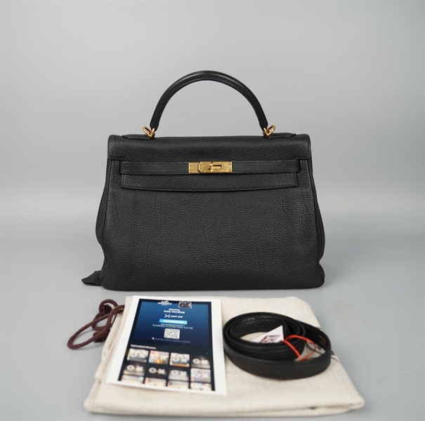 Túi Hermes Kelly đen có lót form, ổ + chìa sz32 KG +