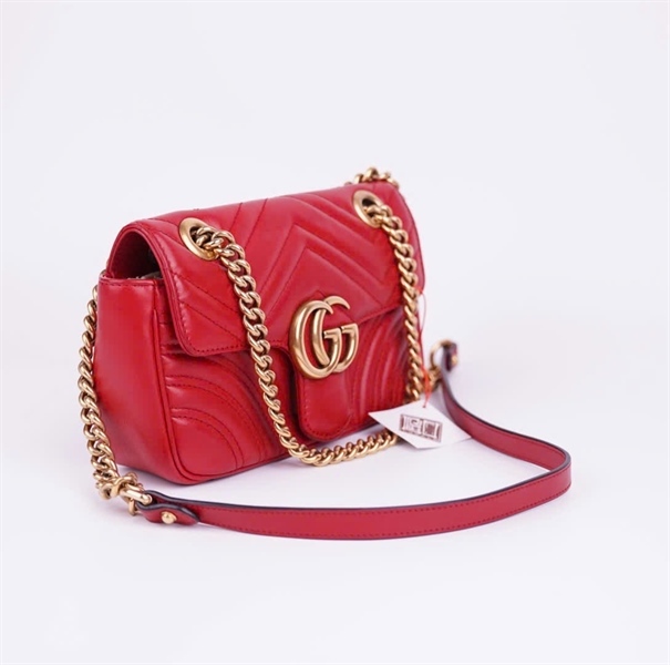 Túi GG Marmont đỏ kèm lót form (493075) sz 21 KG +