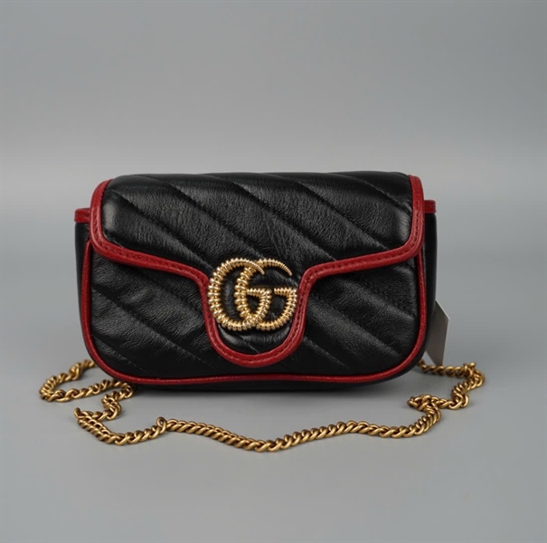 Túi GG marmont đen viền đỏ (574969496334) sz16 KG+