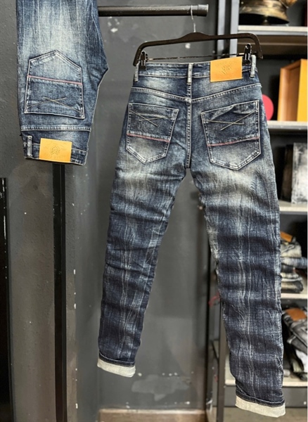 Jean Dài -THREE CLTN JD715 xanh thêu chữ X đỏ sau túi