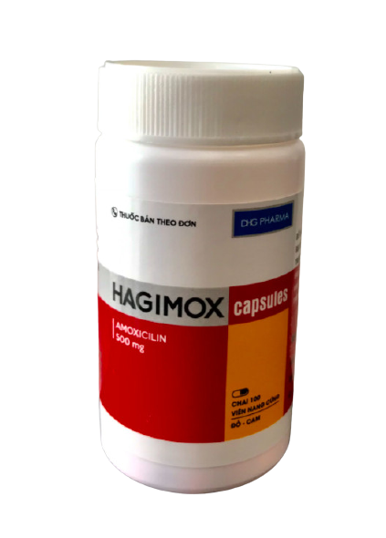 Hagimox 500mg capsules amoxicilin dhg (c/100v) (đỏ-cam)