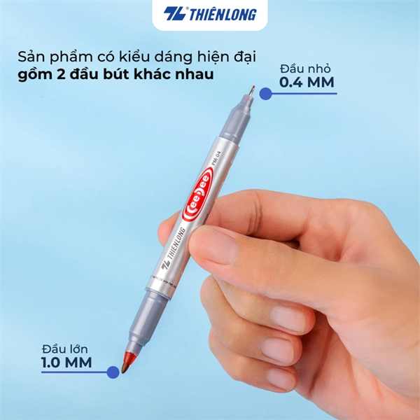 Bút lông dầu 2 đầu Thiên Long PM-04 mực đỏ 0.4mm/1.0mm