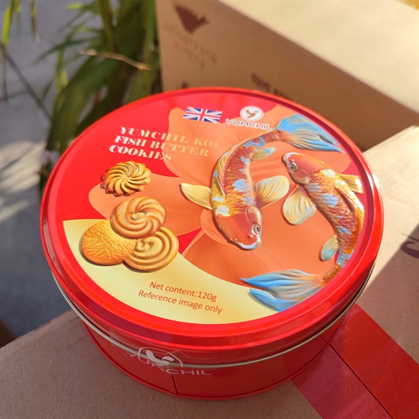 Bánh quy bơ cá Koi hộp thiếc 120g (24h/thùng)