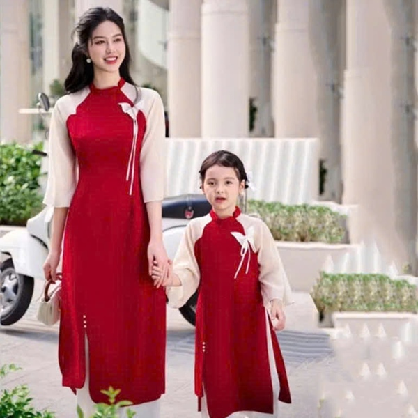 SET ÁO DÀI MẸ BÉ SẮC XUÂN YÊU THƯƠNG