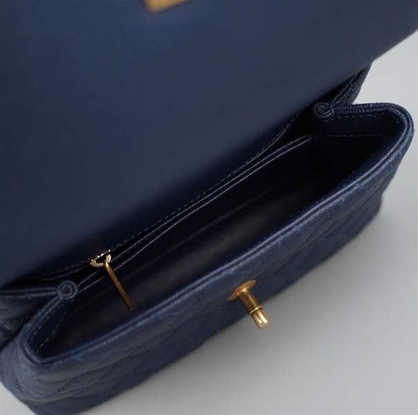 Túi Chanel Handle xanh đậm quai nâu da trăn (24227450) sz22 (HC) +