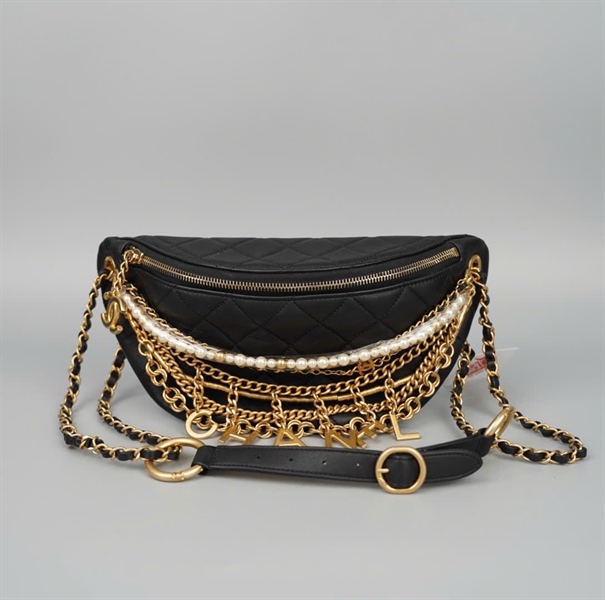 Túi Chanel Bumbag đen đính nhiều dây (27997210) sz16 (HC) +