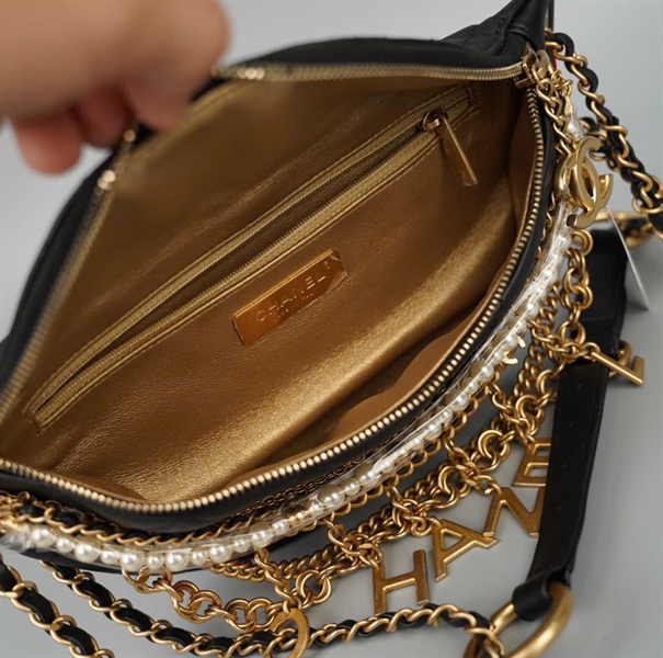 Túi Chanel Bumbag đen đính nhiều dây (27997210) sz16 (HC) +