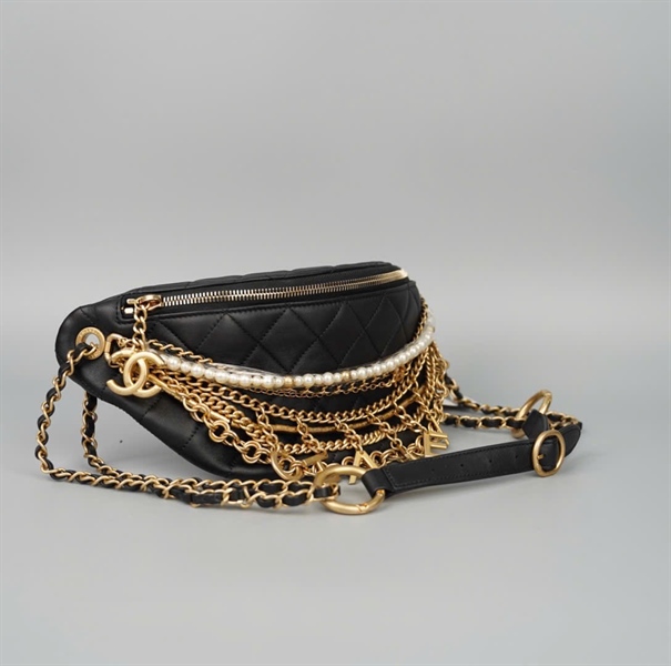 Túi Chanel Bumbag đen đính nhiều dây (27997210) sz16 (HC) +