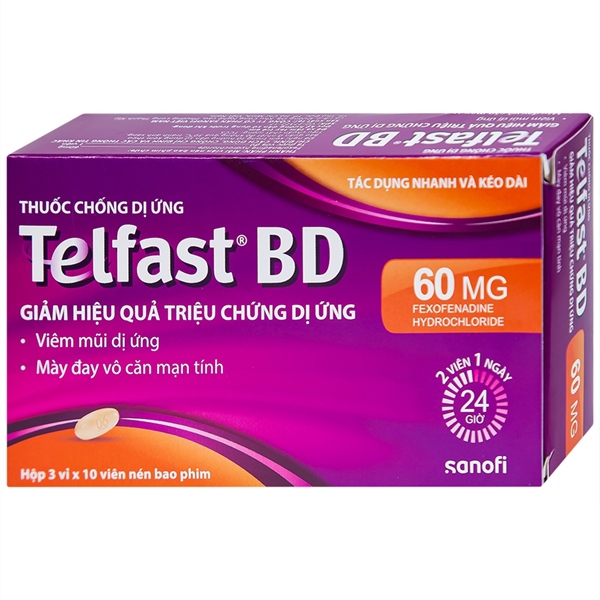 Telfast bd fexofenadin 60mg sanofi (hộp/30 viên nén)