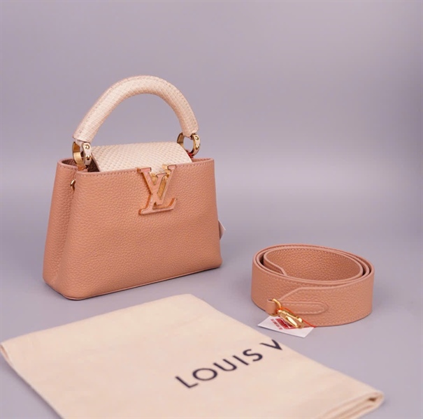 Túi LV capu hồng nắp da trăn trắng sz19 (HC)+