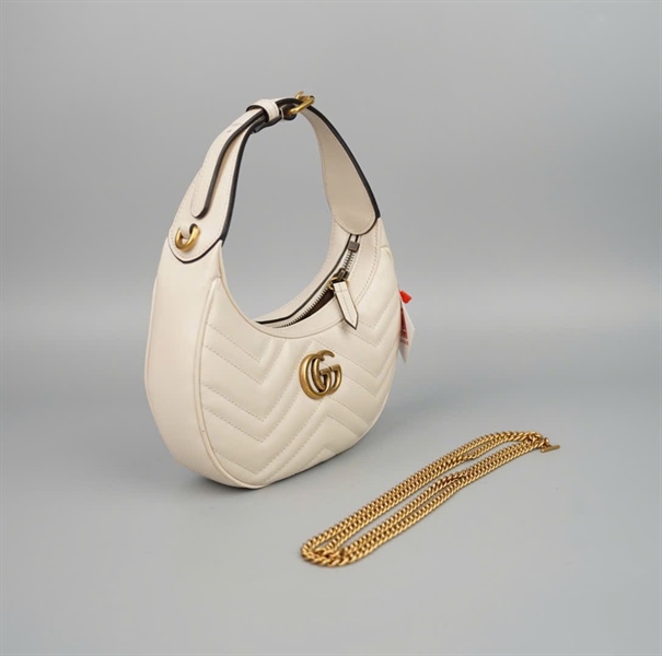 Túi GG Marmont Half Moon trắng sz15 (BQ) KG +