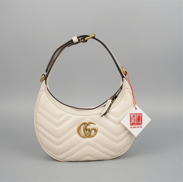 Túi GG Marmont Half Moon trắng sz15 (BQ) KG +