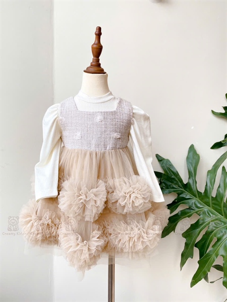 Set yếm dạ chân bèo 2 tầng Mirin - Hồng nude