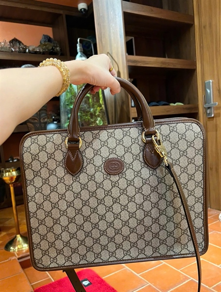 Túi GG tote màu xám viền nâu 674143499075 (PN)+