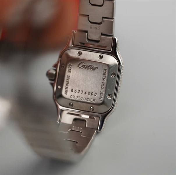 Đồng hồ Cartier bạc viền vàng mặt vuông (663345CD) (HC) +