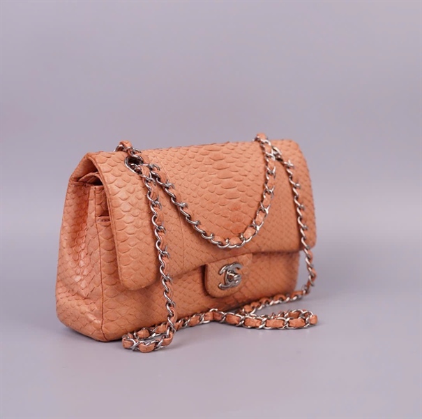 Túi Chanel Classic da trăn màu hồng cam sz25 KG+