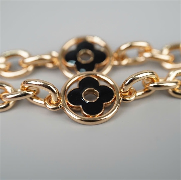 Strap LV xích đính hoa đen hồng (HC) +