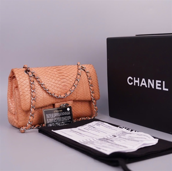 Túi Chanel Classic da trăn màu hồng cam sz25 KG+