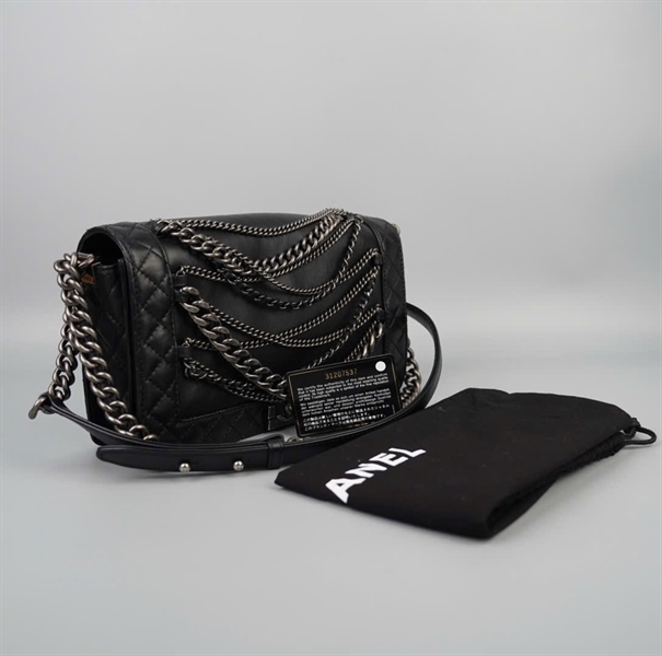 Túi Chanel Boy đen phối nhiều xích (18937702) sz24 (HC) +