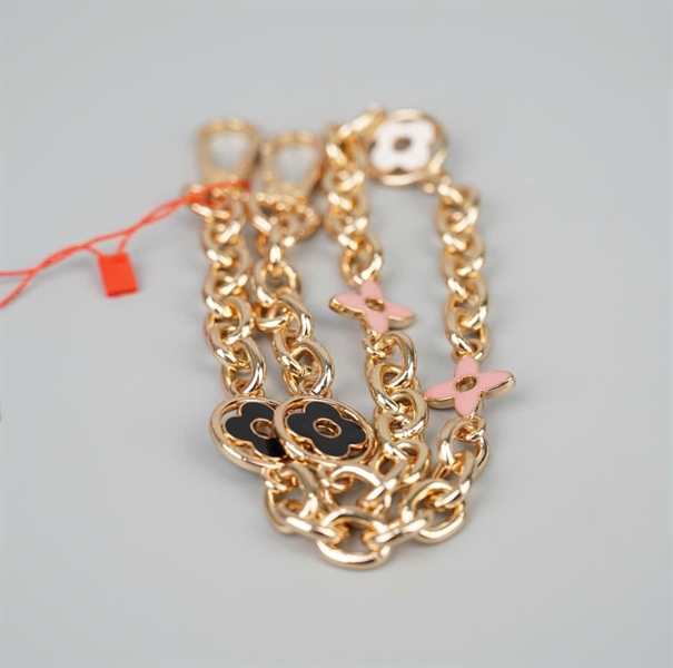 Strap LV xích đính hoa đen hồng (HC) +