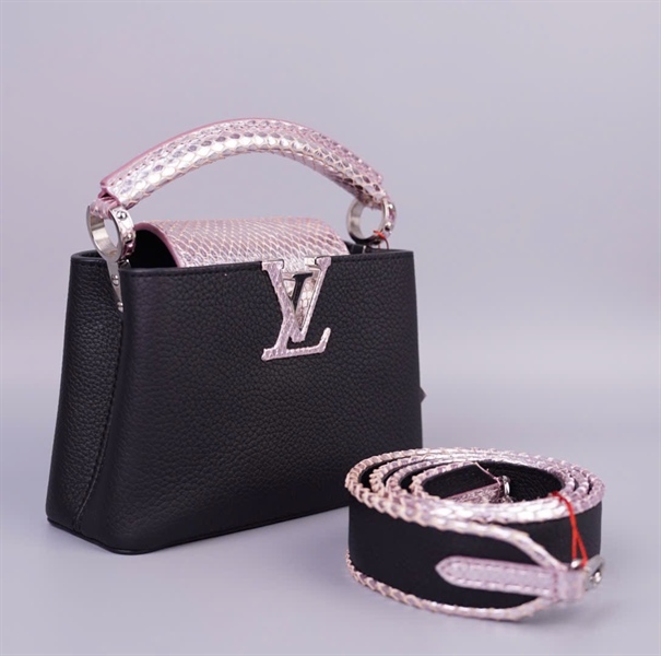 Túi LV Capu đen nắp hồng da trăn sz20 (HC) +