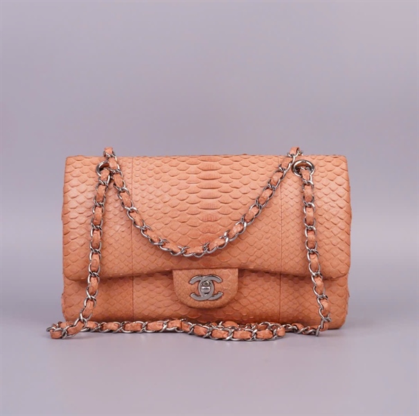 Túi Chanel Classic da trăn màu hồng cam sz25 KG+