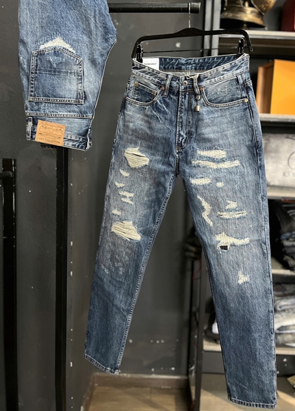 Jean QCSC JSGXT-H5069 suông Cotton rách mạng chỉ trước sau