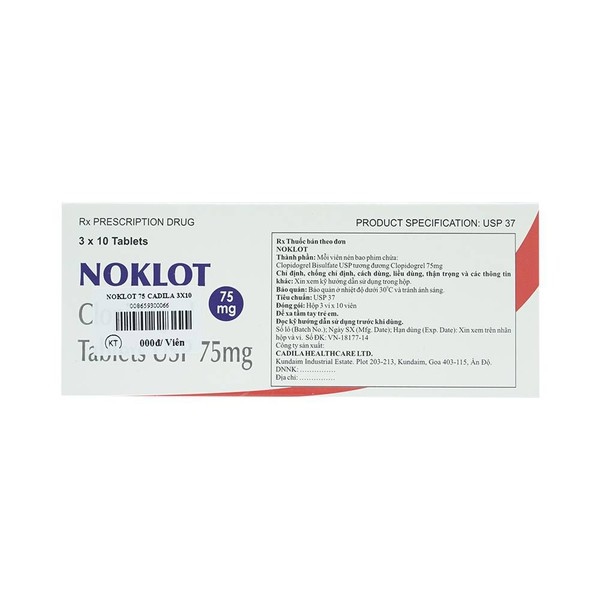Noklot clopidogrel 75mg cadila pharm (h/30v)