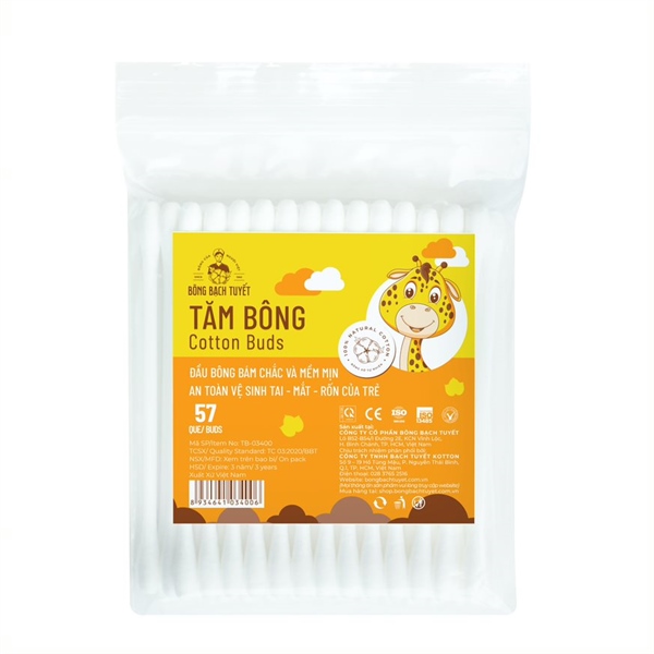 Tăm bông trẻ em cotton buds for kid bạch tuyết (bịch/10gói/57que)