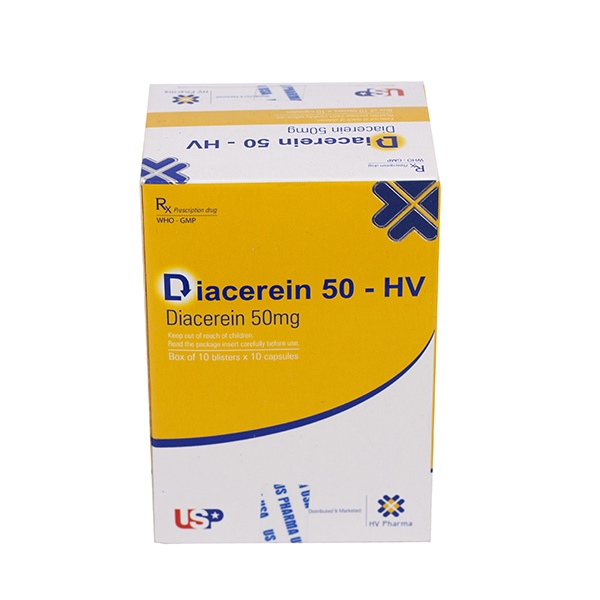 Diacerein 50mg hv usp (hộp/100 viên nang)