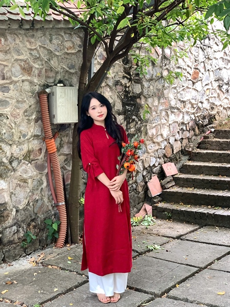 Sét áo dài chất Nhung chéo cúc ngọc trai