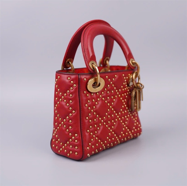 Túi Dior đỏ đính đinh có lót form (04-MA-0177) szmini KG +