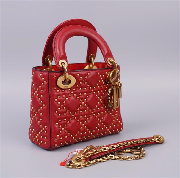 Túi Dior đỏ đính đinh có lót form (04-MA-0177) szmini KG +