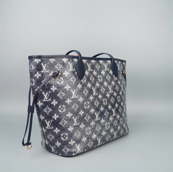 Túi LV Neverfull nền xanh hoa trắng kèm ví sz32 (HC) +
