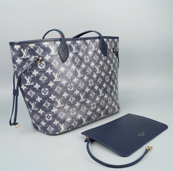 Túi LV Neverfull nền xanh hoa trắng kèm ví sz32 (HC) +