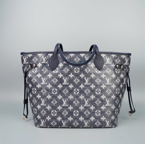 Túi LV Neverfull nền xanh hoa trắng kèm ví sz32 (HC) +