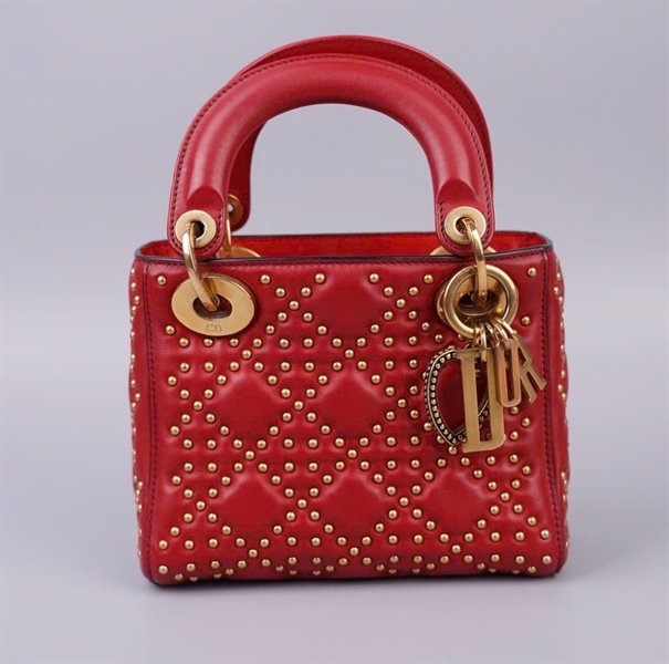 Túi Dior đỏ đính đinh có lót form (04-MA-0177) szmini KG +