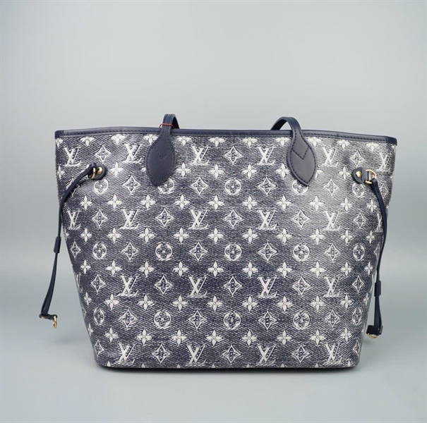 Túi LV Neverfull nền xanh hoa trắng kèm ví sz32 (HC) +