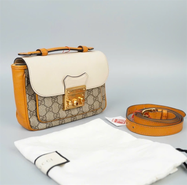 Túi GG Padlock xám nắp trắng (525040X) sz20 (HC) +