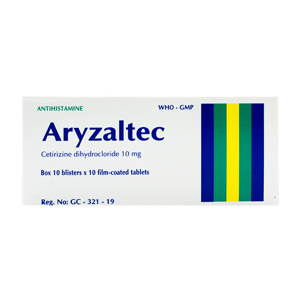 Aryzaltec cetirizin 10mg khánh hội (h/100v)(trắng)